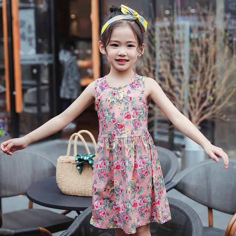 Cotton multi-colored silk dress Korean print girl skirt princess dress