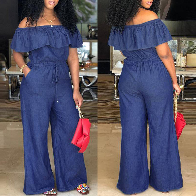 One-shoulder Ruffled Plus Size One-piece Jeans