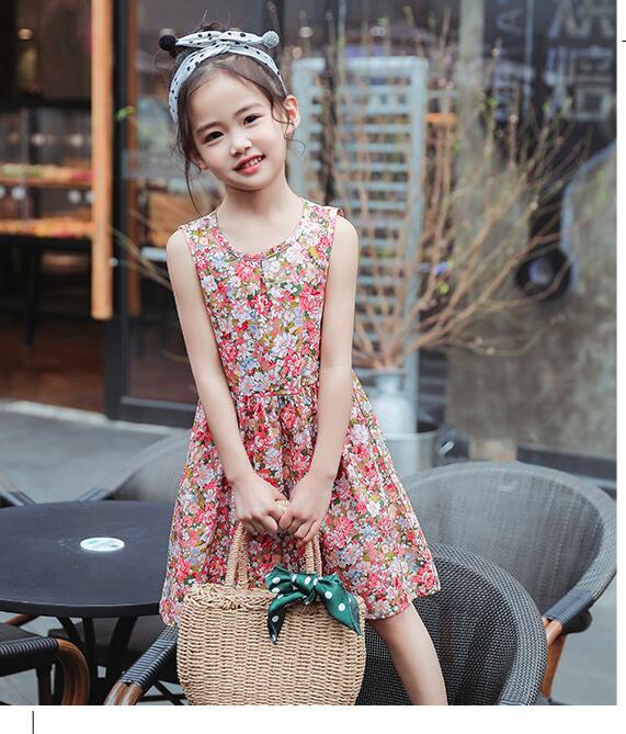 Cotton multi-colored silk dress Korean print girl skirt princess dress