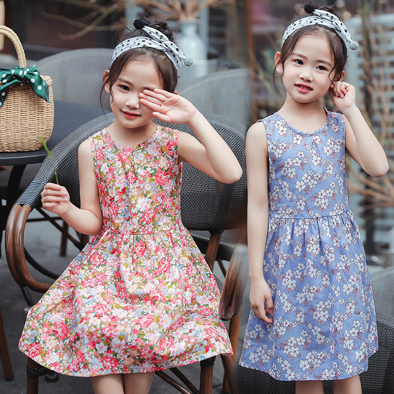 Cotton multi-colored silk dress Korean print girl skirt princess dress