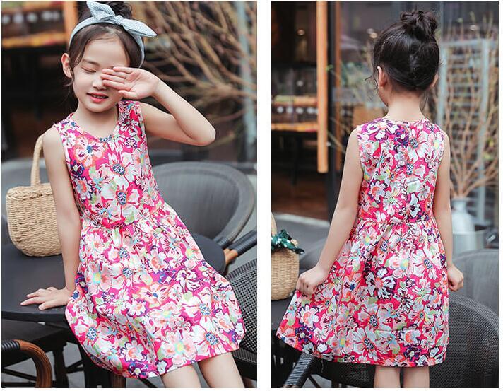 Cotton multi-colored silk dress Korean print girl skirt princess dress