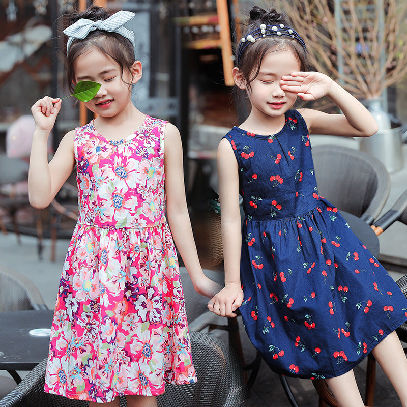 Cotton multi-colored silk dress Korean print girl skirt princess dress