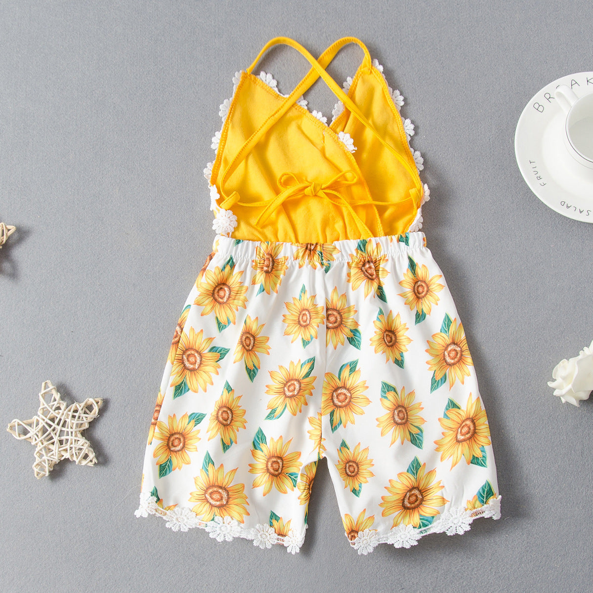 Sunflower Print halter Romper Toddler Girl