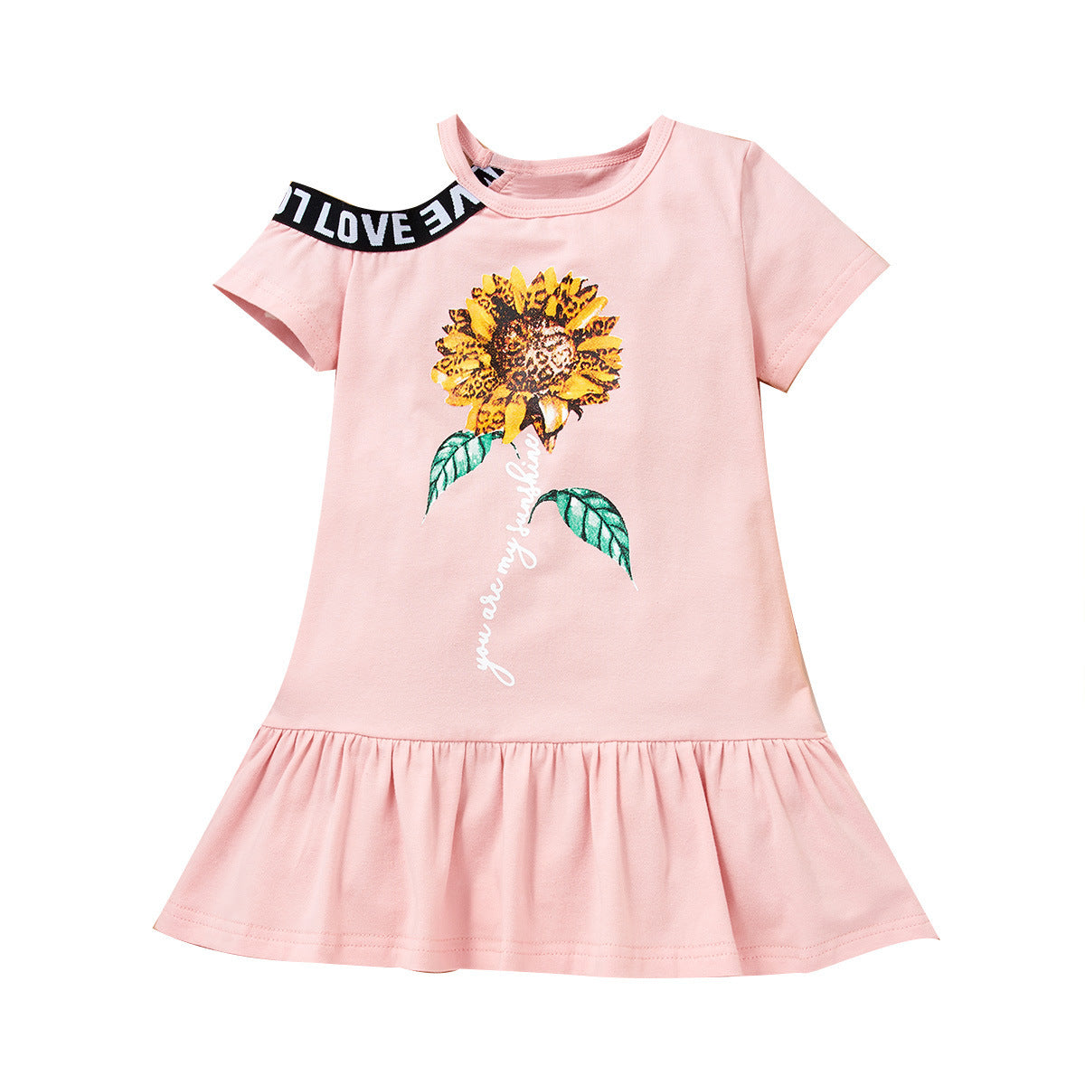 Summer Girl Short-sleeved Sun Flower Shoulder Dress